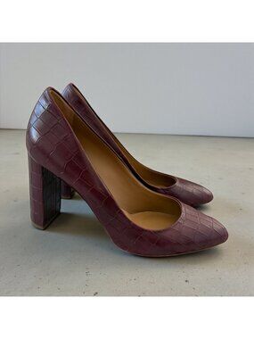 M GEMI Burgundy Croc Embossed Leather Heels Size 40 / US 10